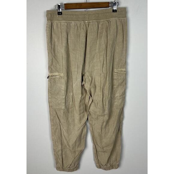 Aerie Lyocell Tapered Joggers Khaki Brown Size Large High Waist Pockets Women’s - Picture 2 of 6